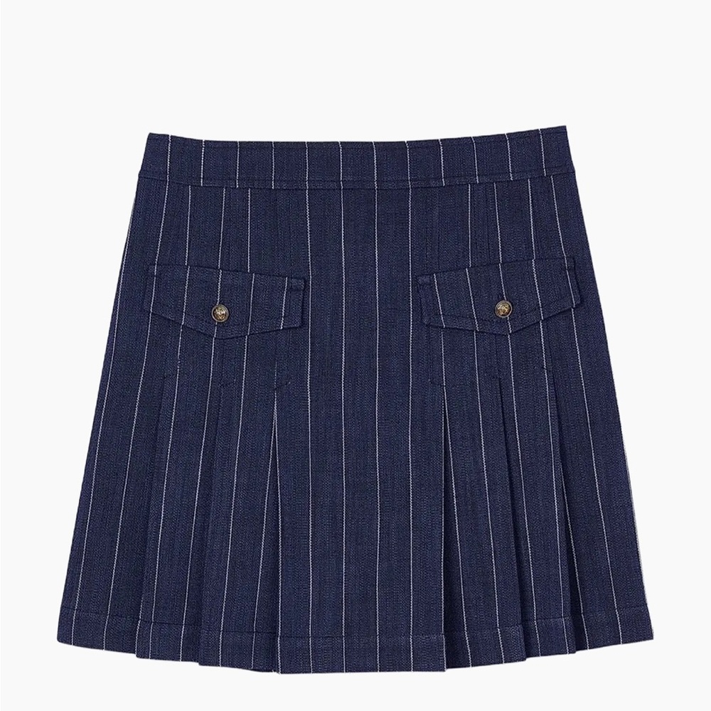 NWT Sandro Mini Striped Pleated Skirt